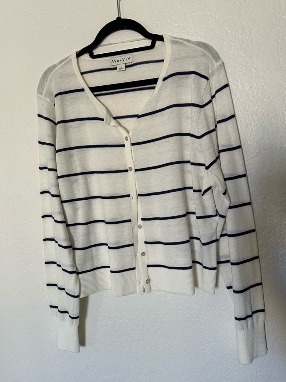 Ava & Viv Cream and Navy Striped Button-Front Cardigan